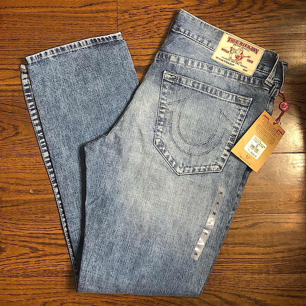 TRUE RELIGION Men’s Far Out Clean Straight Natural Denim Jeans Size 38 NWT